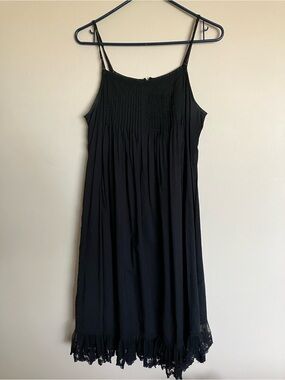 April Cornell Black Lace-Trim Cotton Slip Dress